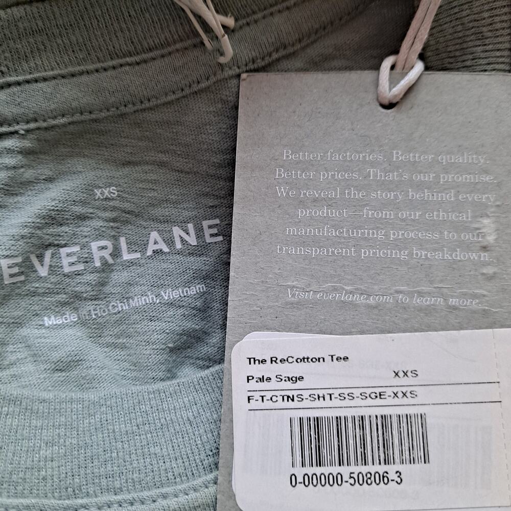 NWT Everlane Top 100% Cotton Box Cut Short Sleeve Tee Sage Green Womens Size XXS - Picture 7 of 8